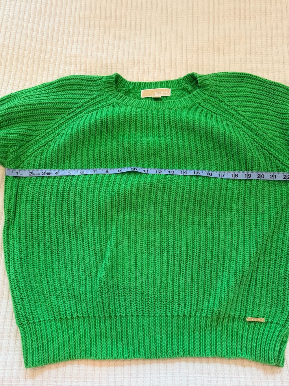 Michael Kors Bright Green Ribbed Knit Womens Long Sleeve Crewneck Sweater Size L - Picture 9 of 10